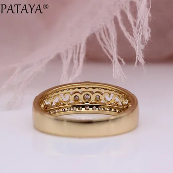PATAYA Nové Ženy Prsteny 585 Rose Gold Micro Vosk, Intarzie Bílé Kulaté Přírodní Zirkon Jemné Módní Šperky Luxusní Svatební Duté Kroužky
