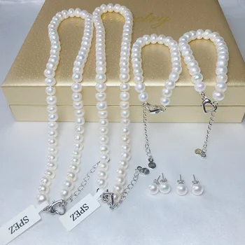 Pearl Šperky Soupravy Originální Přírodní Sladkovodní Pearl Set 925 Sterling Silver Pearl Náhrdelník Náušnice Náramek Pro Ženy Dárkové SPEZ
