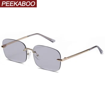 Peekaboo gold square rám sluneční brýle bez obrouček muži kovové šedé zelené retro sluneční brýle pro ženy bezrámové uv400 barva světla