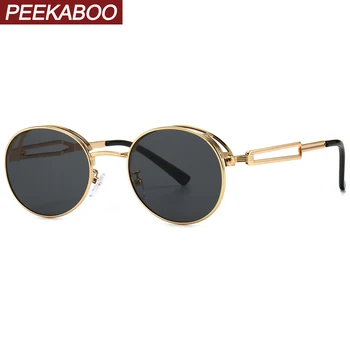 Peekaboo mužské punkové retro kulaté sluneční brýle muži kovový rám ženy, sluneční brýle uv400 oval letní zlatá černá dropshipping