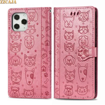 Peněženka Pouzdro Pro iPhone 12 Pro Max Kožené Tašky Roztomilé Růžové Zvířat, Krásné Kočky, Psi Stand Flip Kryt Telefonu Shell Pro iPhone 12 Mini