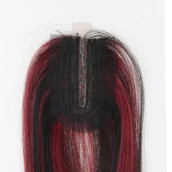 Piano Barevné Červené Vlasy Tkát Svazky s Uzavření Syntetické Rovné Vlasy Útek Tepelně Odolné Vlákno prodlužování Vlasů pro Ženy