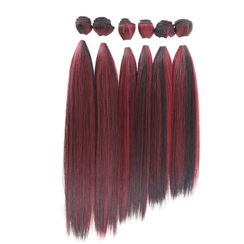 Piano Barevné Červené Vlasy Tkát Svazky s Uzavření Syntetické Rovné Vlasy Útek Tepelně Odolné Vlákno prodlužování Vlasů pro Ženy
