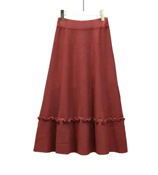 Pletené sukně, half-délka sukně, dámské podzimní a zimní high pasem dlouhá sukně, zahuštěný polovině délky vlny sukně