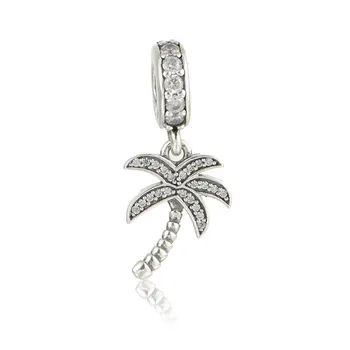 Plovoucí Palmový Strom, Přívěsky na Řetízky, Náramky Ženy Stříbro 925 Šperky Létě v pohodě Čirý CZ Krystal Přívěsky pro Výrobu Šperků