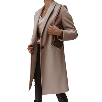Plus Velikost Neformální Elegantní Ženy Kabát Podzim Zima Kapsa Na Klopě Kabátu Tlačítko Teplý Dlouhý Kabát, Bunda Dámské Oblečení