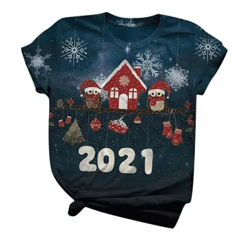 Plus Velikost Vánoční tričko pro ženy Krátký Rukáv 3D Vánoční Tištěné O-Neck Topy Tee T-Shirt oblečení vysoké kvality ropa mujer