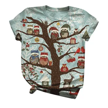Plus Velikost Vánoční tričko pro ženy Krátký Rukáv 3D Vánoční Tištěné O-Neck Topy Tee T-Shirt oblečení vysoké kvality ropa mujer