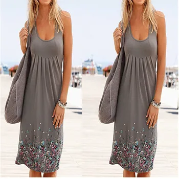 Plus Velikost Ženy Letní Šaty Nové Bez Rukávů Elegantní Boho Beach Ženy Šaty Módní Květinové Tisk Off Rameno Volné Midi Šaty