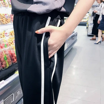 Plus Velikosti Kalhoty, Ženy Pruhované Kotník-délka Volné Elegantní Kalhoty Dámské korejský Styl Harajuku Dospívající Ulzzang All-zápas Elegantní Slim