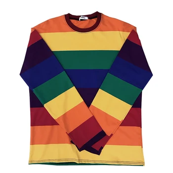 Plus Velikosti Kauzální Bavlněné Tričko Ženy Pruhované T-shirt Rainbow Tričko Ženy Harajuku Volný Top Košile Punk Styl Horní Lgbt Oblečení