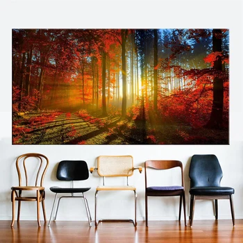 Plátno Malba, Moderní Les, západ Slunce, Krajina, Umění, Podzimní Scenérie Živé tapety HD Dekorace Modulární Lesa Plakát Home Decor
