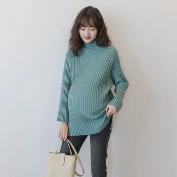 Podzim Nový Styl Těhotenské Oblečení korejský-styl Módní Rolák Těhotné ŽENY Svetr Základní Oblečení Volné A Plus-velikosti