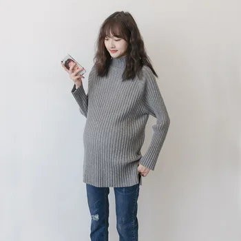 Podzim Nový Styl Těhotenské Oblečení korejský-styl Módní Rolák Těhotné ŽENY Svetr Základní Oblečení Volné A Plus-velikosti