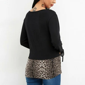Podzim Plus Velikosti Svetr Ženy Dlouhý Rukáv Elegantní Nový Leopard Tisk Patchwork Jarní Top Tees Femme Dámské Oblečení