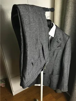 Podzim / zima Britské Vintage Vlny Paříži tlačítko kalhoty rybí tweed tweed slim a zahuštěný ležérní kalhoty pro muže