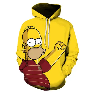 Podzimní 3d Tištěné Kreslená pánská Mikina Homer Simpson A Jeho Syn Anime Děti Roztomilý Tenká Mikina s Kapucí