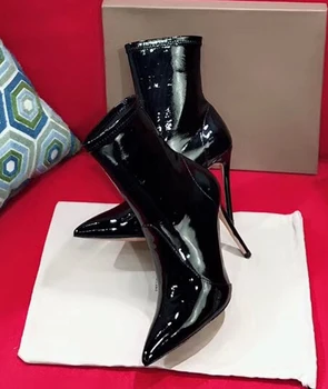 Podzimní a zimní nové ženy špičaté boty módní strečové šití kůže jehlové boty jednoduché divoké sexy dámské bootsboots