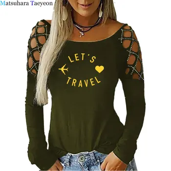 Pojďme Cestovní T-košile 2020 S podzimní Hip Hop Ženy T košile Bavlna Casual Vtipné Trička Dárek Dívka Dlouhý Rukáv Dámské Oblečení