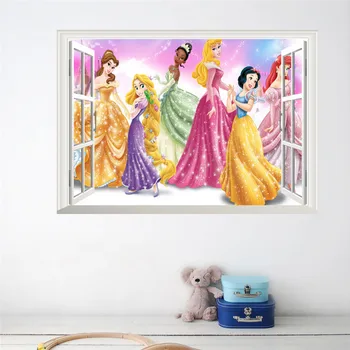 Popelka, Sněhurka Princezna Okna Samolepky na Zeď Pro Dívky Ložnice Plakát, Děti, Dárek, Dekorace 3d Nástěnné Art Diy Home Obtisky