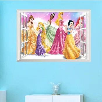 Popelka, Sněhurka Princezna Okna Samolepky na Zeď Pro Dívky Ložnice Plakát, Děti, Dárek, Dekorace 3d Nástěnné Art Diy Home Obtisky