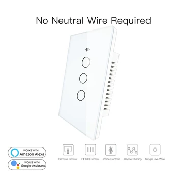 POPÍCHNUTÍ RF433 WiFi Smart Wall Kontaktní Spínač Ne Neutrální Vodič Zapotřebí Inteligentní Jeden Drát vypínači Práce s Alexa pro Google Home 1