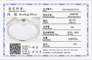 Poslal Certifikát! Yanleyu Originální 925 Sterling Silver Had Řetěz Náramky&Náramky Ženy DIY Korálky Kouzlo Náramek PB027