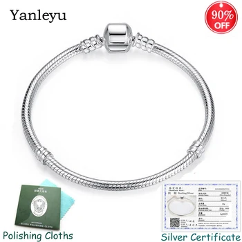 Poslal Certifikát! Yanleyu Originální 925 Sterling Silver Had Řetěz Náramky&Náramky Ženy DIY Korálky Kouzlo Náramek PB027