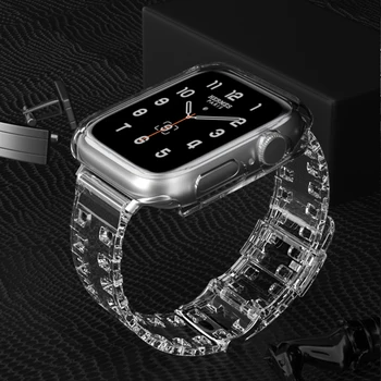 Pouzdro + Kapela Transparentní silikonové Sportovní Hodinky Kapely popruhy pro Apple Watch série 6 5 4 3 náramek pro Iwatch 44 mm 40 mm 42 mm
