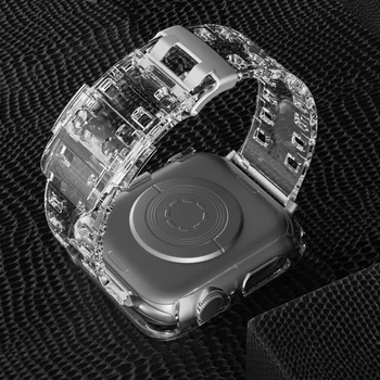 Pouzdro + Kapela Transparentní silikonové Sportovní Hodinky Kapely popruhy pro Apple Watch série 6 5 4 3 náramek pro Iwatch 44 mm 40 mm 42 mm