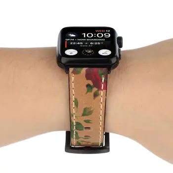 Pro Apple Watch Série 6 SE 5 4 3 Pravé Kůže Kapela Květinové iwatch Popruh náramkové Hodinky Correa 38 mm 40 mm 42 mm 44 mm.