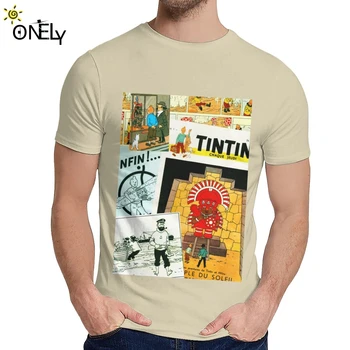 Pro Muže T-shirt Tintin Koláž Tintinova Dobrodružství Nové Slim Kolem Krku Hip Hop Krátký Rukáv