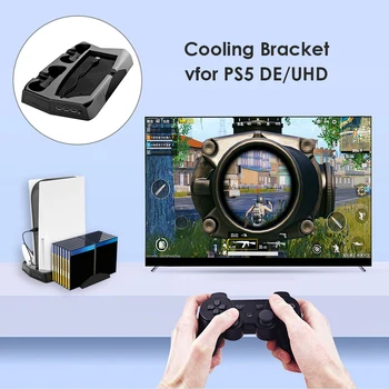 Pro PS5 Vertikální Chladicí Ventilátor Stojan pro PS5 Digitální Vydání s 14 Sloty Hra 3 Port Rozbočovače Dual Controller Charger pro DualSense