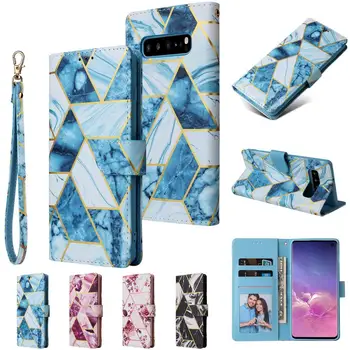Pro Samsung Galaxy S20 S9 S10 S8 Plus S20 Ultra Kožené Pouzdro Flip Wallet Bronzový Mramorování Kryt Slotu Karty Magnetické Telefon Bag