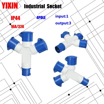 Průmyslová Zástrčka a Zásuvka 16A, 32A, 3 pin 4 pin ip44 Vstup 1 konektor Výstup 2 Zásuvky 3 Zásuvky Vodotěsné 220V 380V 415V
