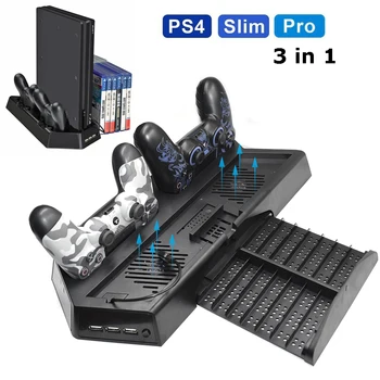 PS4 Pro Slim Vertikální Stojan Ventilátor Chlazení Chladič s Dual Controller Nabíjecí Stanice A 3 Extra HUB Port pro Playstation 4 PS4