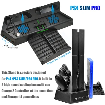 PS4 Pro Slim Vertikální Stojan Ventilátor Chlazení Chladič s Dual Controller Nabíjecí Stanice A 3 Extra HUB Port pro Playstation 4 PS4