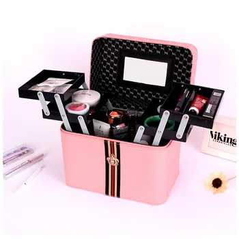PU make-up organizátor s rukojetí Velká Kapacita Make-up Úložný Box Multifunkční Kosmetické Organizátor Přenosné Kosmetické Pouzdro