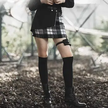 PUNK RAVE Holka je dvouvrstvá Skinny Plaid Balíček Hip Sukně Gothic Harajuku Ženy Asymetrické Sukně
