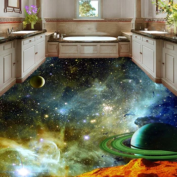 PVC Samolepící Podlahové Nástěnné Tapety Moderní Vesmíru Star Sky 3D Dlažba Nálepka Děti Ložnice Kuchyň Vodotěsné Fresky