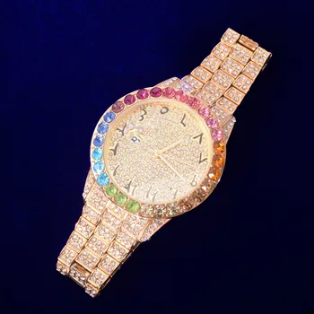 Pánské hodinky Round Dial Vojenské Quartz Hodiny Luxusní Velké Barevné Drahokamu Obchodní Vodotěsné náramkové hodinky Relogio Masculino