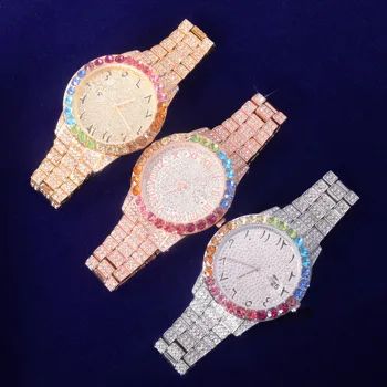 Pánské hodinky Round Dial Vojenské Quartz Hodiny Luxusní Velké Barevné Drahokamu Obchodní Vodotěsné náramkové hodinky Relogio Masculino
