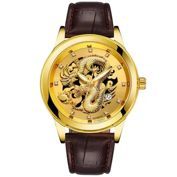 Pánské hodinky top luxusní značky z Nerezové oceli Popruh Vodotěsný Zlatý Drak Socha pánské náramkové hodinky Světelný náramkové Hodinky Nové