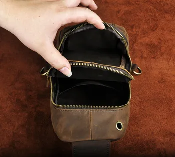 Pánské Kvalitní Kožené Ležérní Design na Hrudi Sling Bag Módní Cestovní Jeden Taška přes Rameno 8