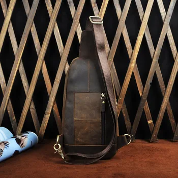 Pánské Kvalitní Kožené Ležérní Design na Hrudi Sling Bag Módní Cestovní Jeden Taška přes Rameno 8