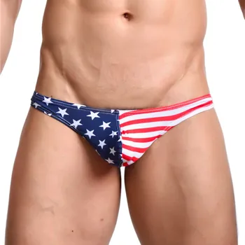 Pánské Sexy spodní Prádlo Kalhotky Tanga Bikiny Vlajka USA Bavlna Nízkým Pasem kalhotky Kalhotky Gay Penis Pouzdro Módní spodní Prádlo Tanga