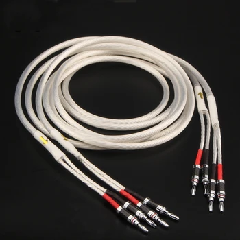 Pár hi-fi postříbřené Reproduktorový Kabel Hi-end 4N OFC kabel Reproduktoru Pro Hi-fi Systémy Y Konektor banánek Kabel Reproduktoru