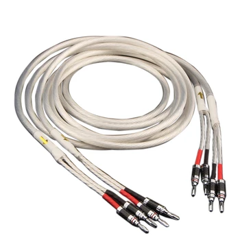Pár hi-fi postříbřené Reproduktorový Kabel Hi-end 4N OFC kabel Reproduktoru Pro Hi-fi Systémy Y Konektor banánek Kabel Reproduktoru