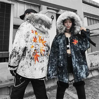 Pár Zimní Bundy Bunda dámská Hip hop s Kapucí Bavlna Čalouněný Žena Kabát Módní Plus velikosti Volné Kabát Teplý Parka Kabát