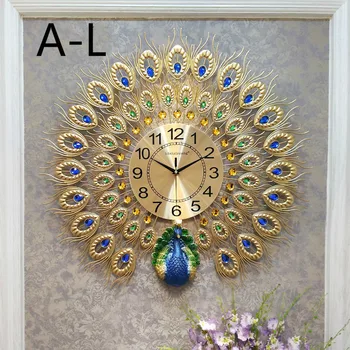 Páv nástěnné hodiny obývací pokoj moderní módní hodinky dekorace kreativní přívěsek, Evropské tiché hodiny big stone hodiny LU620451